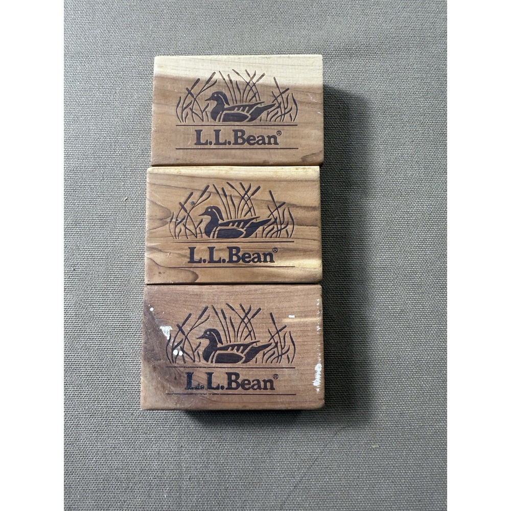 VTG L.L. Bean‎ Cedar Blocks Mallard Duck Logo Set of 3 Cabin Decor Wildlife Art